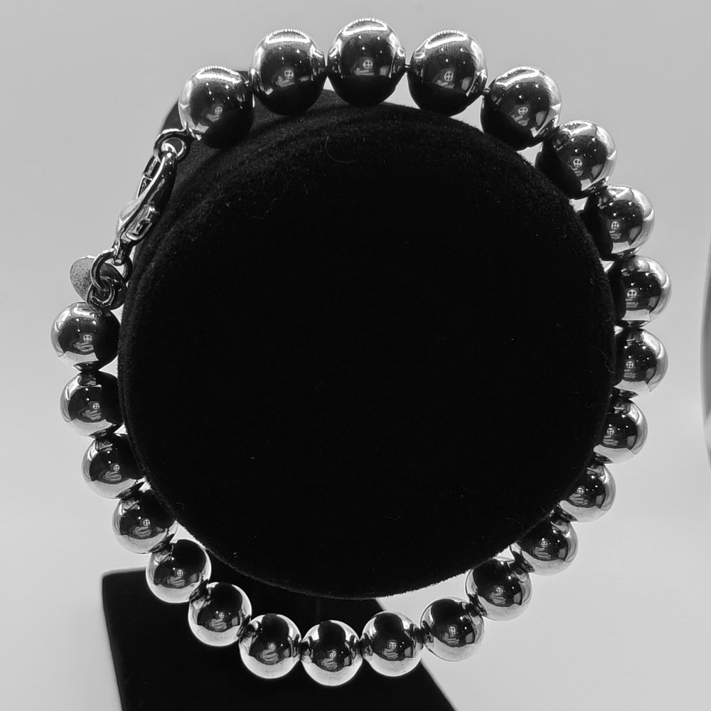 925‎ Sterling Silver Large Ball Bead Bracelet High Polish 10.6g Lobster Clasp